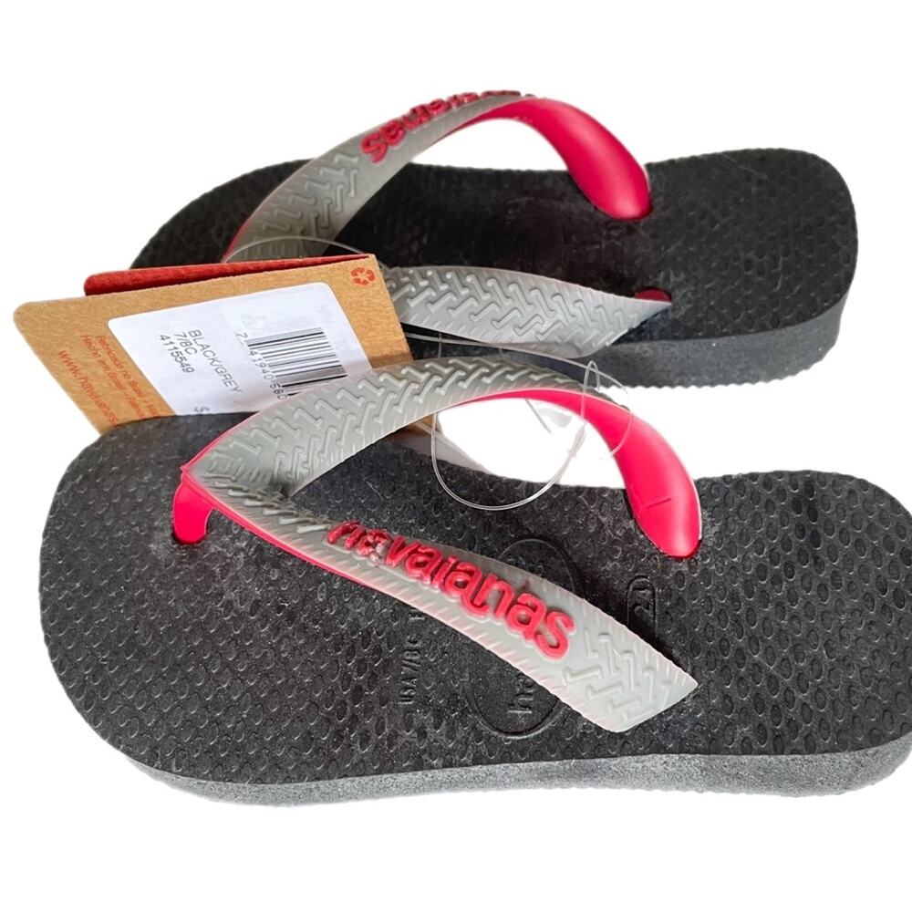 Havaianas Children’s Black and Grey Flip Flop Sandals Kids Size 7/8C